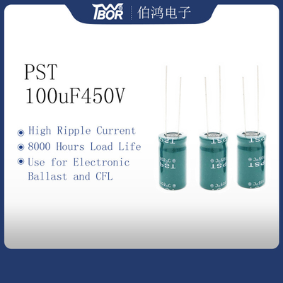 녹색 CFL 100uF450V 인버터 축전기 시간 부하 수명 8000명